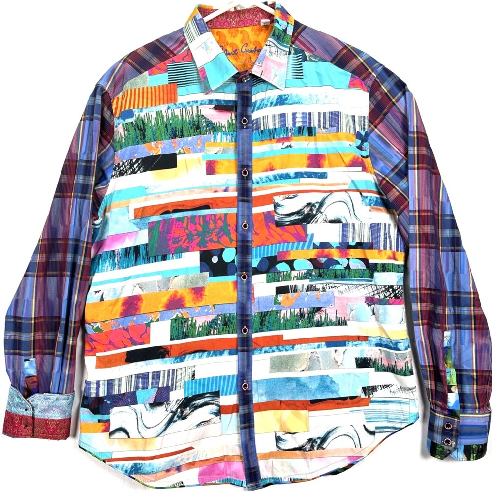 Robert Graham Limited Edition Shirt XL Breaking Lands #/833 Geometric Flip Cuff
